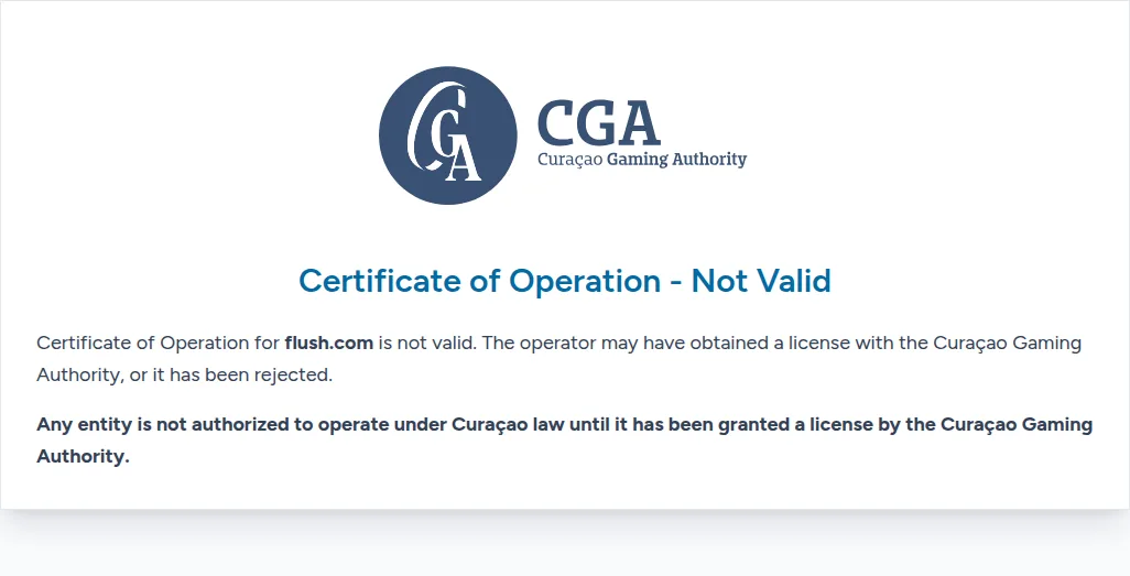 Respuesta Certificate of Operation Not Valid para flush.com
